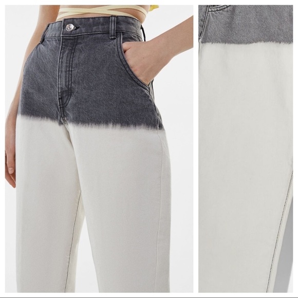 NWT. Bershka Gray/White Shaded Ribbed Mom Fit Jeans. Size 4. - Picture 2 of 8